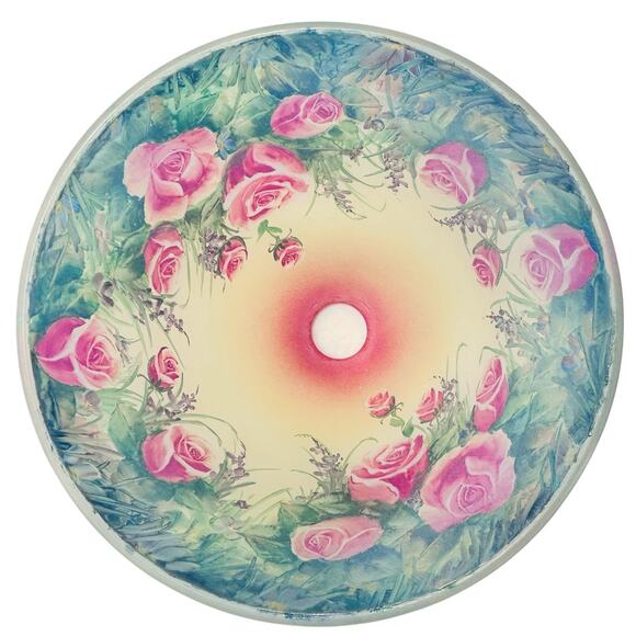 Vtg Reverse Painted Glass Lamp Shade ONLY Bell Shape 10 Inch Roses Floral - Picture 5 of 16